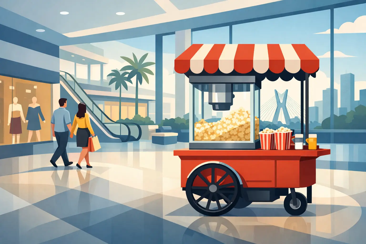 Ações em shoppings: carrinho de pipoca em SP